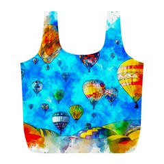 Hot Air Balloon Sky Art Watercolor Full Print Recycle Bag (l) by Wegoenart
