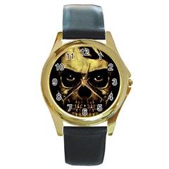 Angry Skull Monster Poster Round Gold Metal Watch by dflcprints