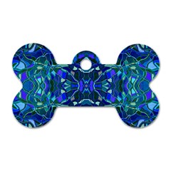 Abstract #8   I   Aqua Blues 6000 Dog Tag Bone (two Sides) by KesaliSkyeArt