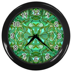 Abstract #8   Aqua Jungle 6000 Wall Clock (black) by KesaliSkyeArt