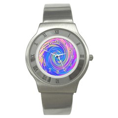 Cool Abstract Pink Blue And Yellow Twirl Liquid Art Stainless Steel Watch by myrubiogarden