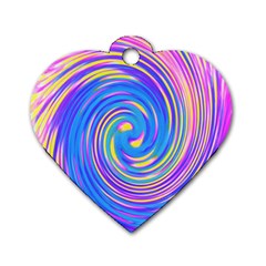 Cool Abstract Pink Blue And Yellow Twirl Liquid Art Dog Tag Heart (one Side) by myrubiogarden