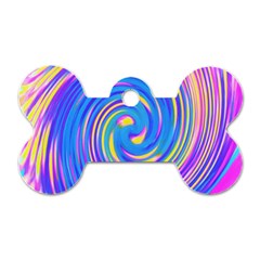 Cool Abstract Pink Blue And Yellow Twirl Liquid Art Dog Tag Bone (two Sides) by myrubiogarden