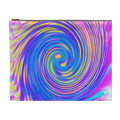 Cool Abstract Pink Blue And Yellow Twirl Liquid Art Cosmetic Bag (xl) by myrubiogarden