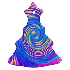 Cool Abstract Pink Blue And Yellow Twirl Liquid Art Christmas Tree Ornament (two Sides) by myrubiogarden