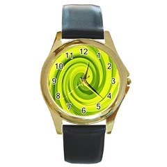 Groovy Abstract Green Liquid Art Swirl Painting Round Gold Metal Watch by myrubiogarden