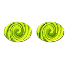 Groovy Abstract Green Liquid Art Swirl Painting Cufflinks (oval) by myrubiogarden