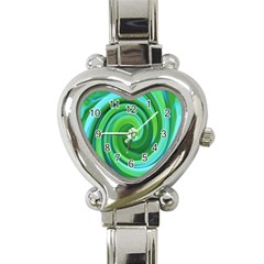 Groovy Abstract Turquoise Liquid Swirl Painting Heart Italian Charm Watch by myrubiogarden