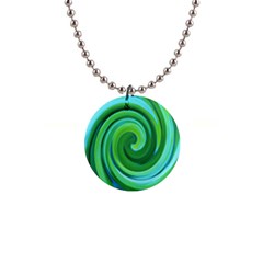 Groovy Abstract Turquoise Liquid Swirl Painting 1  Button Necklace by myrubiogarden