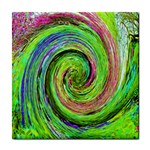 Groovy Abstract Green And Crimson Liquid Swirl Tile Coasters Front