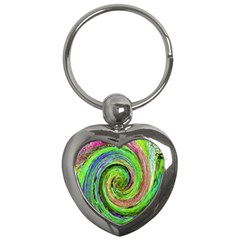 Groovy Abstract Green And Crimson Liquid Swirl Key Chains (heart)  by myrubiogarden