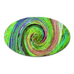 Groovy Abstract Green And Crimson Liquid Swirl Oval Magnet by myrubiogarden