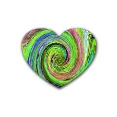 Groovy Abstract Green And Crimson Liquid Swirl Rubber Coaster (heart)  by myrubiogarden