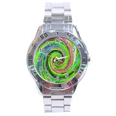 Groovy Abstract Green And Crimson Liquid Swirl Stainless Steel Analogue Watch by myrubiogarden