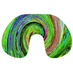 Groovy Abstract Green And Crimson Liquid Swirl Travel Neck Pillows by myrubiogarden