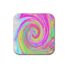 Groovy Abstract Pink And Blue Liquid Swirl Painting Rubber Coaster (square)  by myrubiogarden