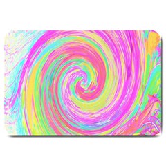 Groovy Abstract Pink And Blue Liquid Swirl Painting Large Doormat  by myrubiogarden