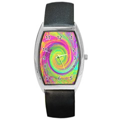 Groovy Abstract Purple And Yellow Liquid Swirl Barrel Style Metal Watch by myrubiogarden