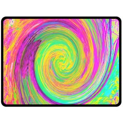 Groovy Abstract Purple And Yellow Liquid Swirl Double Sided Fleece Blanket (large)  by myrubiogarden