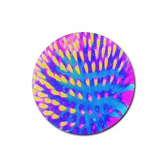 Pink, Blue And Yellow Abstract Coneflower Rubber Round Coaster (4 Pack)  by myrubiogarden