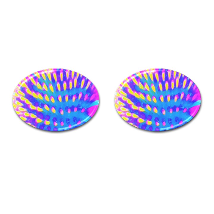 Pink, Blue And Yellow Abstract Coneflower Cufflinks (Oval)