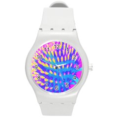 Pink, Blue And Yellow Abstract Coneflower Round Plastic Sport Watch (m) by myrubiogarden