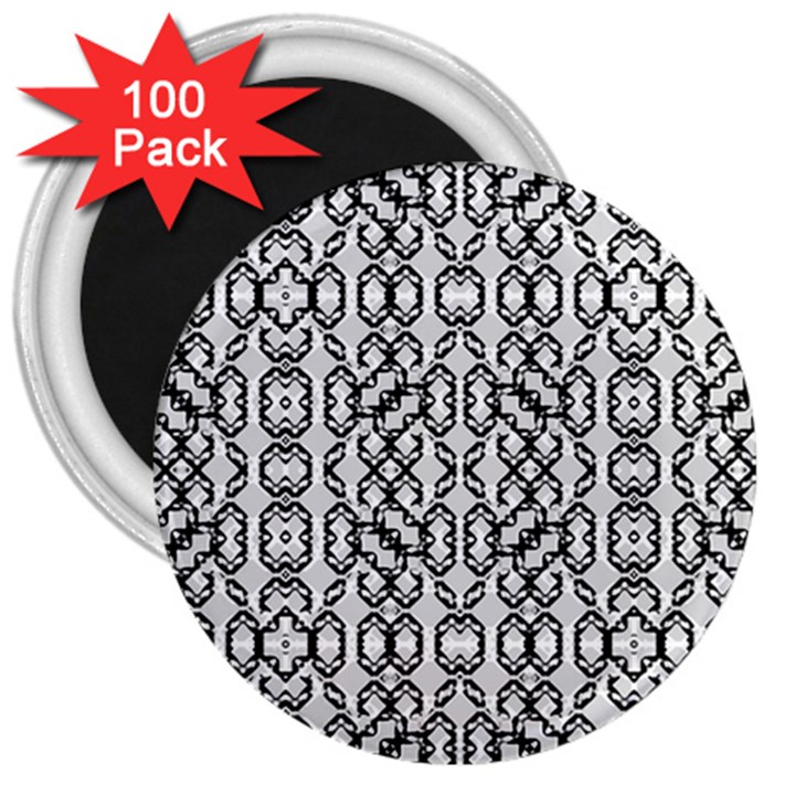 Black And White Intricate Modern Geometric Pattern 3  Magnets (100 pack)