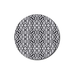 Black And White Intricate Modern Geometric Pattern Rubber Round Coaster (4 Pack) 