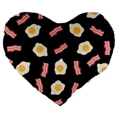 Bacon And Egg Pop Art Pattern Large 19  Premium Flano Heart Shape Cushions by Valentinaart