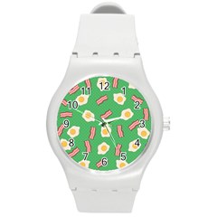 Bacon And Egg Pop Art Pattern Round Plastic Sport Watch (m)