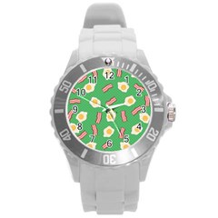 Bacon and Egg Pop Art Pattern Round Plastic Sport Watch (L)