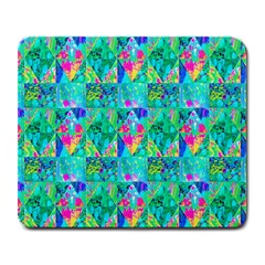 Garden Quilt Painting With Hydrangea And Blues Large Mousepads by myrubiogarden