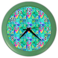 Garden Quilt Painting With Hydrangea And Blues Color Wall Clock