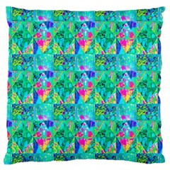 Garden Quilt Painting With Hydrangea And Blues Large Flano Cushion Case (two Sides) by myrubiogarden