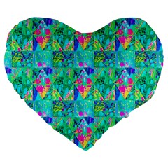 Garden Quilt Painting With Hydrangea And Blues Large 19  Premium Flano Heart Shape Cushions by myrubiogarden