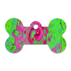 Groovy Abstract Green And Red Lava Liquid Swirl Dog Tag Bone (two Sides) by myrubiogarden
