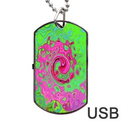 Groovy Abstract Green And Red Lava Liquid Swirl Dog Tag Usb Flash (two Sides) by myrubiogarden