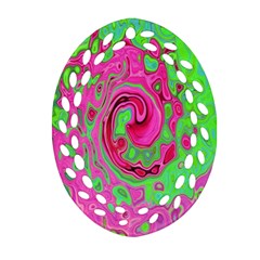 Groovy Abstract Green And Red Lava Liquid Swirl Oval Filigree Ornament (two Sides) by myrubiogarden