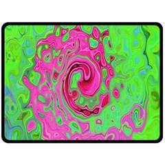 Groovy Abstract Green And Red Lava Liquid Swirl Double Sided Fleece Blanket (large)  by myrubiogarden