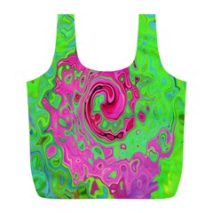 Groovy Abstract Green And Red Lava Liquid Swirl Full Print Recycle Bag (l)