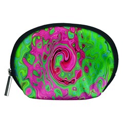 Groovy Abstract Green And Red Lava Liquid Swirl Accessory Pouch (medium) by myrubiogarden