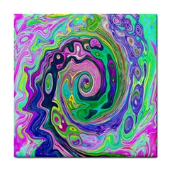 Groovy Abstract Aqua And Navy Lava Liquid Swirl Tile Coasters by myrubiogarden