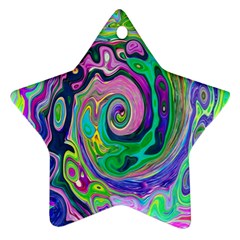 Groovy Abstract Aqua And Navy Lava Liquid Swirl Ornament (star) by myrubiogarden