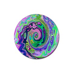 Groovy Abstract Aqua And Navy Lava Liquid Swirl Rubber Coaster (round) 