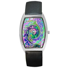 Groovy Abstract Aqua And Navy Lava Liquid Swirl Barrel Style Metal Watch by myrubiogarden