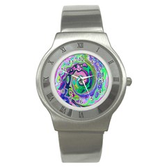 Groovy Abstract Aqua And Navy Lava Liquid Swirl Stainless Steel Watch by myrubiogarden