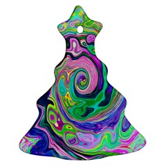 Groovy Abstract Aqua And Navy Lava Liquid Swirl Christmas Tree Ornament (two Sides) by myrubiogarden