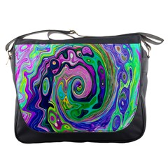 Groovy Abstract Aqua And Navy Lava Liquid Swirl Messenger Bag