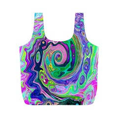 Groovy Abstract Aqua And Navy Lava Liquid Swirl Full Print Recycle Bag (m)