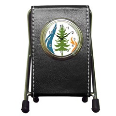 Forest Christmas Tree Spruce Pen Holder Desk Clock by Desi8484